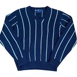 Women's Vintage Polo Ralph Lauren Navy / White Striped Sweater (Size Women's L)